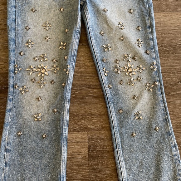All Saints Light Blue Embellished Straight Leg Jeans - Picture 3 of 9